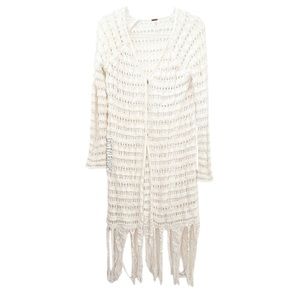 Free People Cardigan Crochet Fringes White Size Small